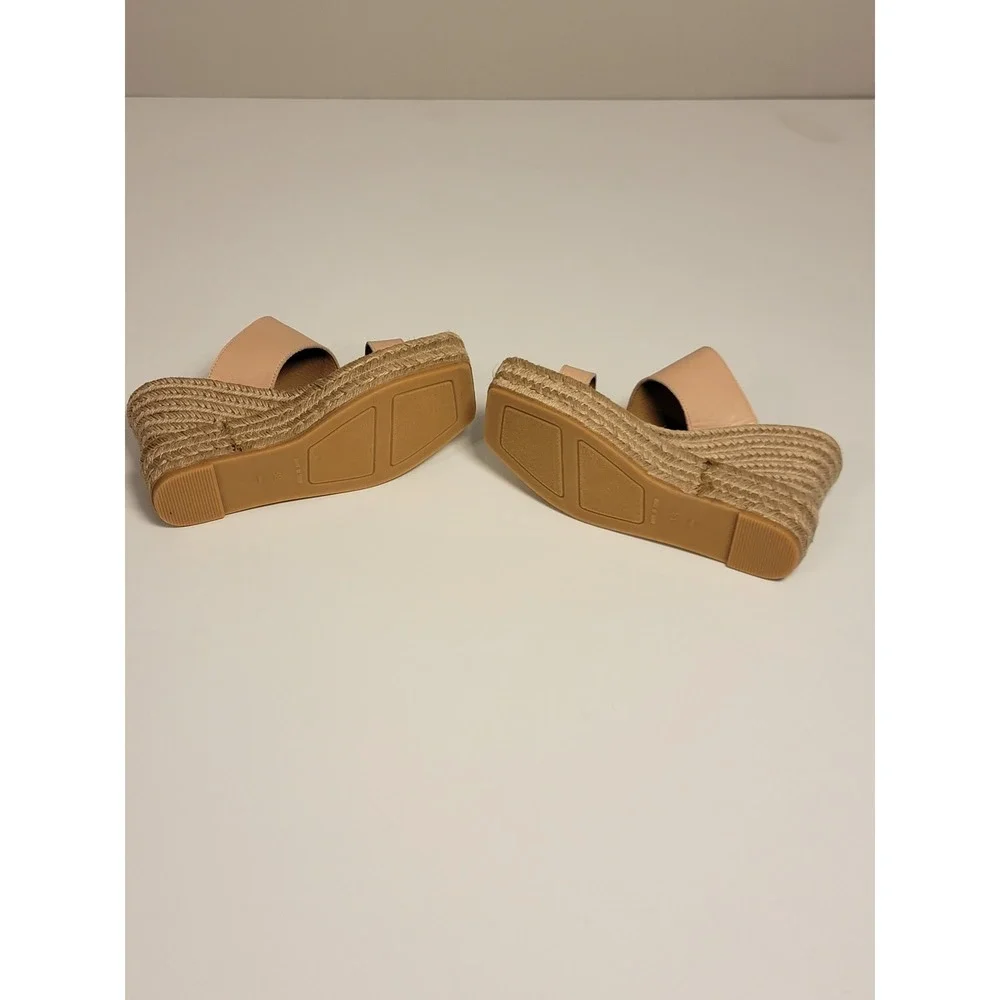 Paseart Made in Spain Nude Leather Espadrille Wedge Sandals Square Toe Slides